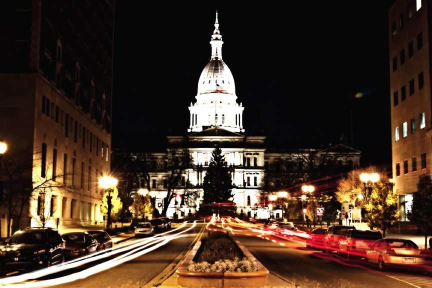Michigan Capitol at night. Michigan Capitol at night.